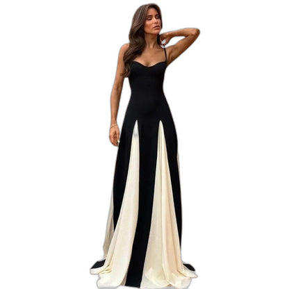 Stylish Color Block Jumpsuit for Women with Sweetheart Spaghetti Strap Pleated Wide Leg Party Style