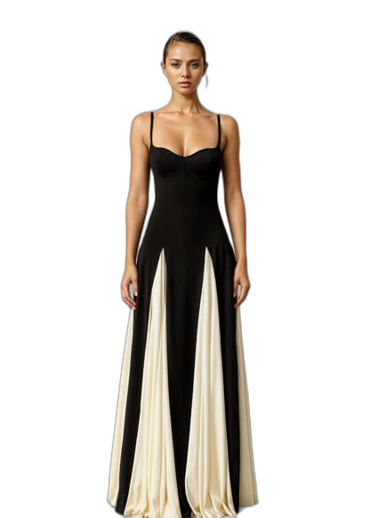 Stylish Color Block Jumpsuit for Women with Sweetheart Spaghetti Strap Pleated Wide Leg Party Style