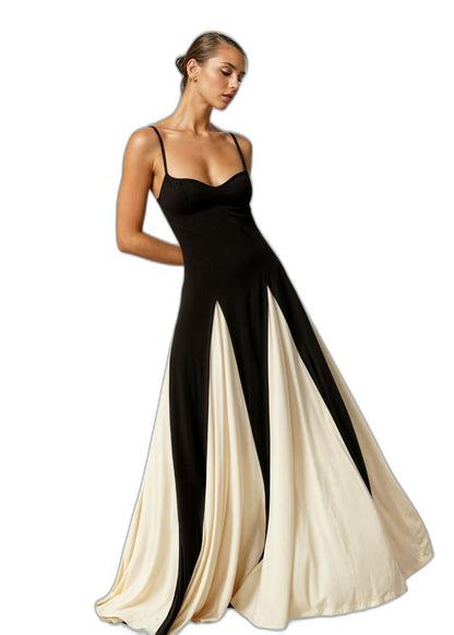 Stylish Color Block Jumpsuit for Women with Sweetheart Spaghetti Strap Pleated Wide Leg Party Style