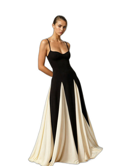 Stylish Color Block Jumpsuit for Women with Sweetheart Spaghetti Strap Pleated Wide Leg Party Style