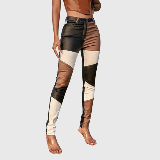 Stylish Color Block Pants for Women with Bodycon High Waisted Party Style