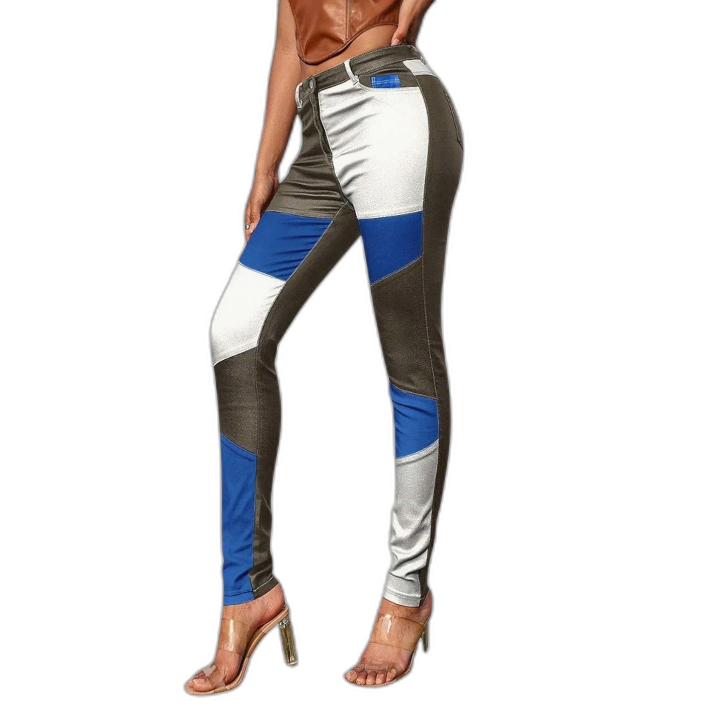 Stylish Color Block Pants for Women with Bodycon High Waisted Party Style