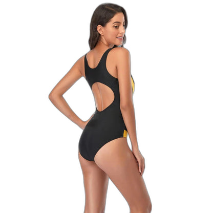 Stylish Color Block Swimsuit for Women with Crew Neck Sleeveless Cutout Vacation Style
