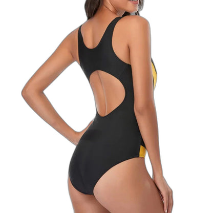 Stylish Color Block Swimsuit for Women with Crew Neck Sleeveless Cutout Vacation Style