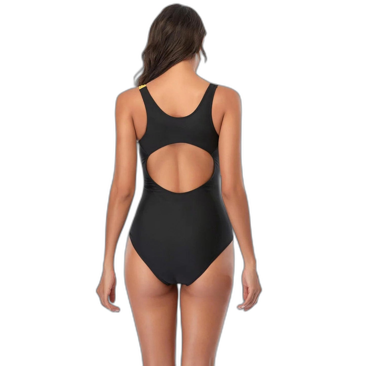 Stylish Color Block Swimsuit for Women with Crew Neck Sleeveless Cutout Vacation Style