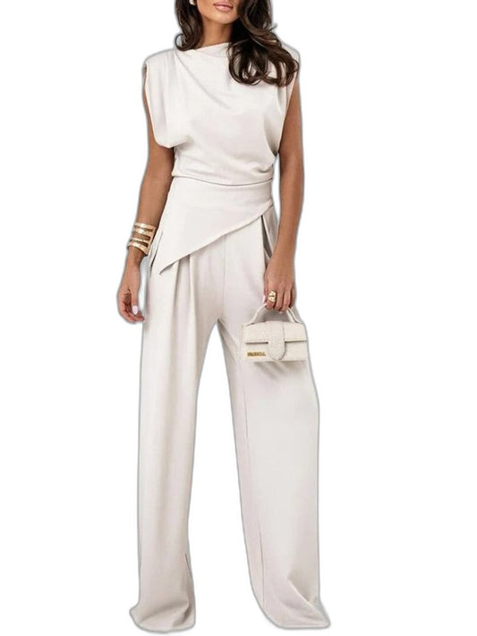 Stylish Cream Blouse for Women with Boat Neck Short Sleeve Ruched Office Style
