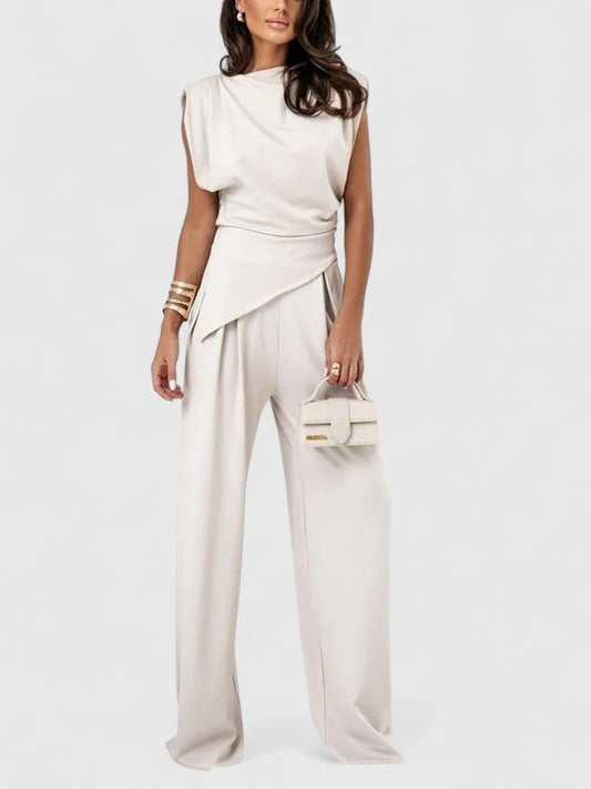 Stylish Cream Blouse for Women with Boat Neck Short Sleeve Ruched Office Style