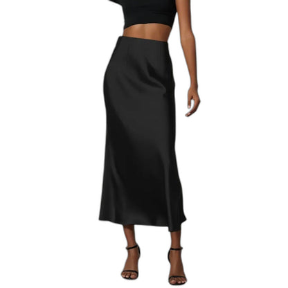 Stylish Cream Satin Midi Skirt for Women with Straight Leg Office Style