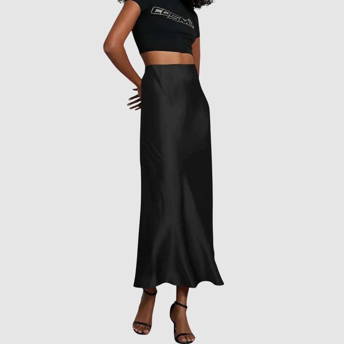Stylish Cream Satin Midi Skirt for Women with Straight Leg Office Style
