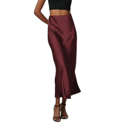 Stylish Cream Satin Midi Skirt for Women with Straight Leg Office Style