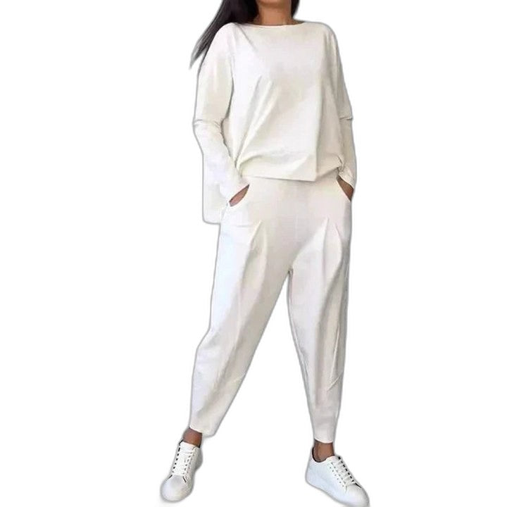 Stylish Cream Two Piece Set for Women with Lounge Style