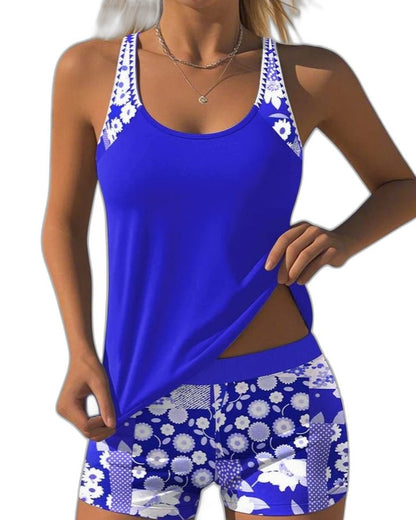 Stylish Floral Bikini for Women with Crew Neck Sleeveless Vacation Style