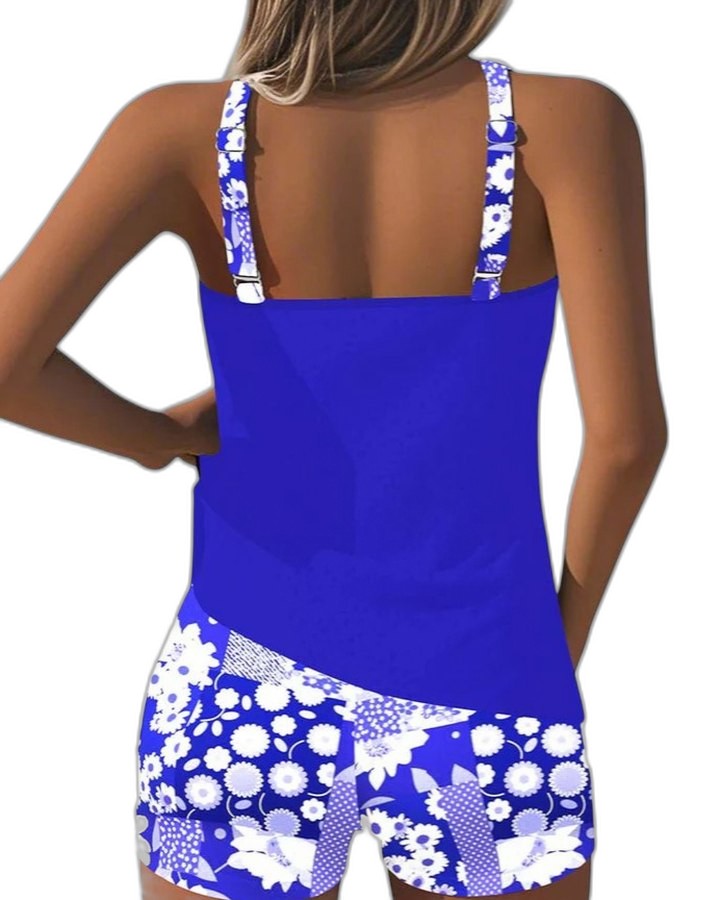 Stylish Floral Bikini for Women with Crew Neck Sleeveless Vacation Style
