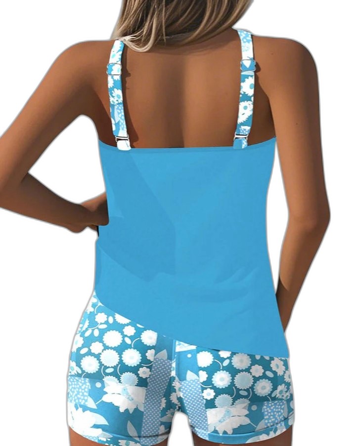 Stylish Floral Bikini for Women with Crew Neck Sleeveless Vacation Style