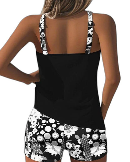 Stylish Floral Bikini for Women with Crew Neck Sleeveless Vacation Style
