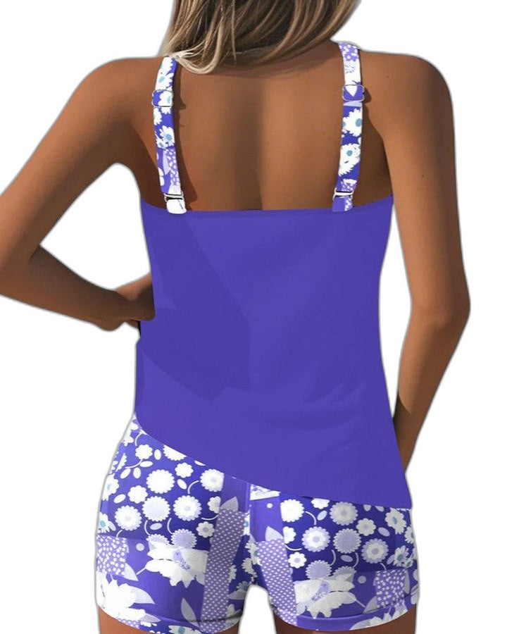 Stylish Floral Bikini for Women with Crew Neck Sleeveless Vacation Style
