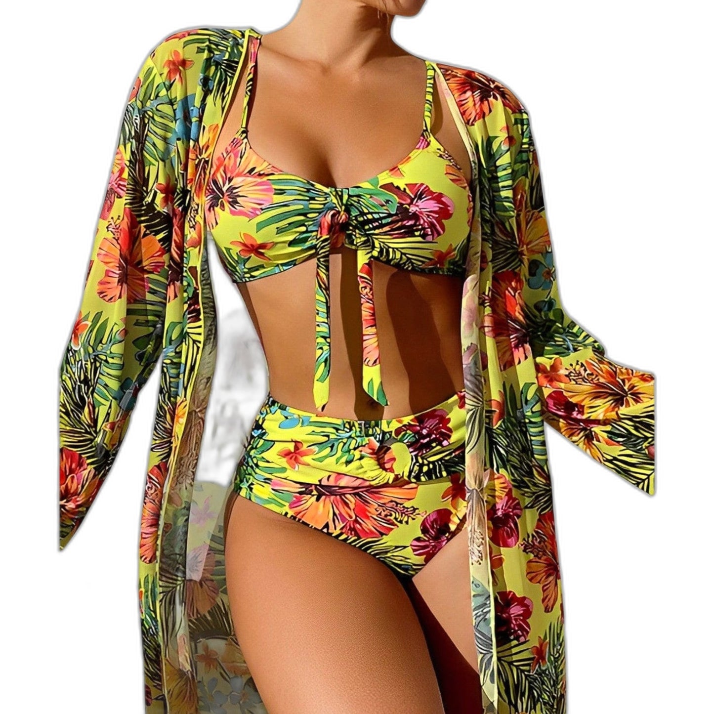 Stylish Floral Bikini for Women with Long Sleeve Vacation Style