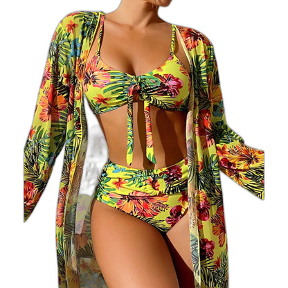 Stylish Floral Bikini for Women with Long Sleeve Vacation Style