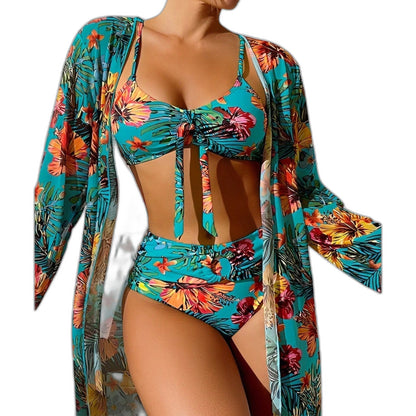 Stylish Floral Bikini for Women with Long Sleeve Vacation Style
