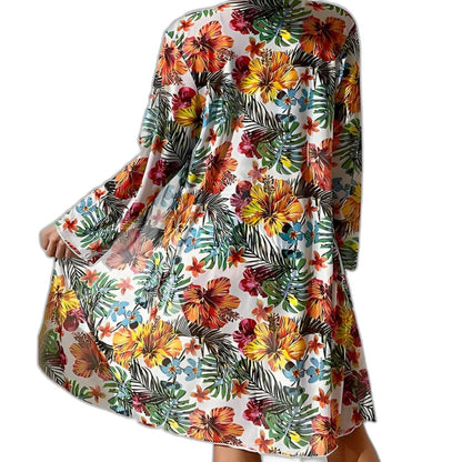 Stylish Floral Bikini for Women with Plunge Neck Long Sleeve Vacation Style