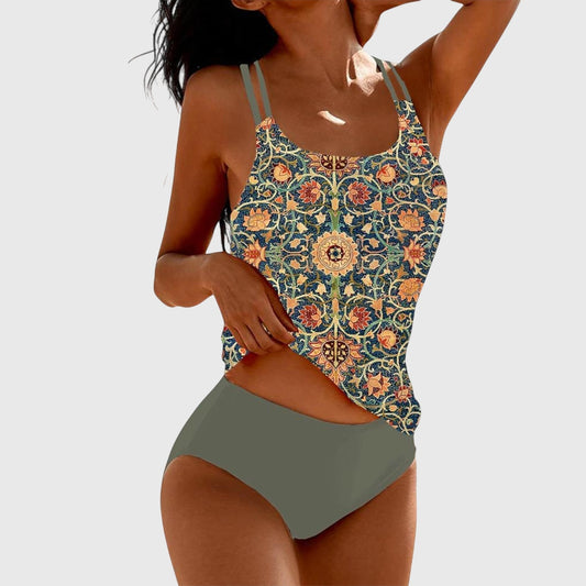 Stylish Floral Bikini for Women with Square Neck Sleeveless Strappy Vacation Style