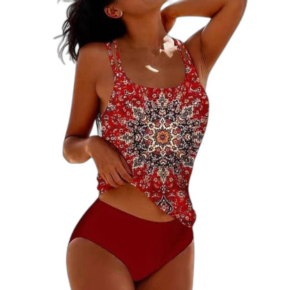 Stylish Floral Bikini for Women with Square Neck Sleeveless Strappy Vacation Style
