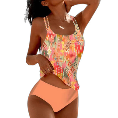 Stylish Floral Bikini for Women with Square Neck Sleeveless Strappy Vacation Style