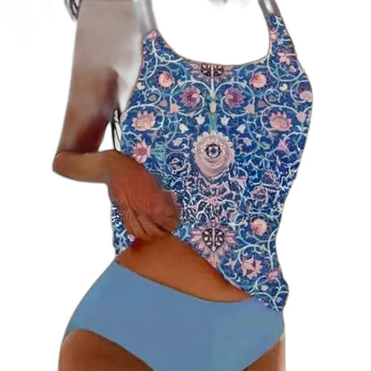 Stylish Floral Bikini for Women with Square Neck Sleeveless Strappy Vacation Style