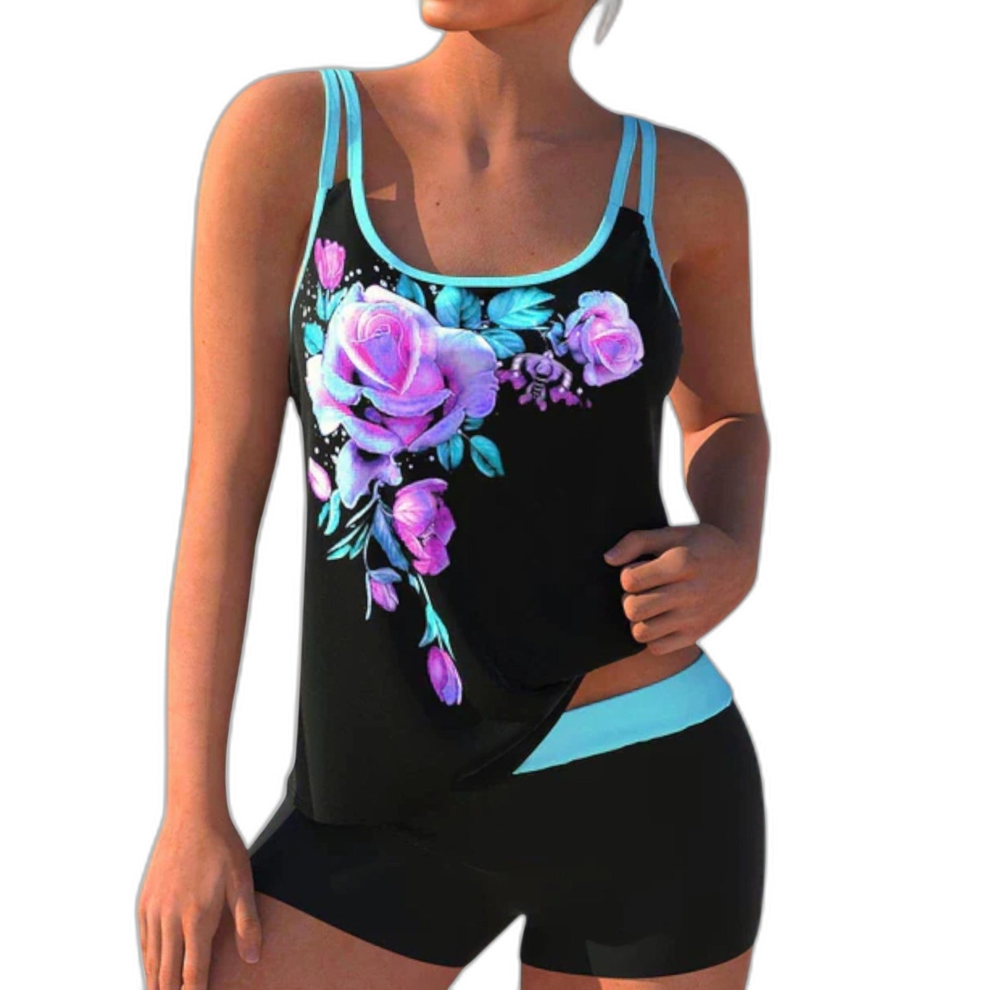 Stylish Floral Swimsuit for Women with Crew Neck Sleeveless Vacation Style