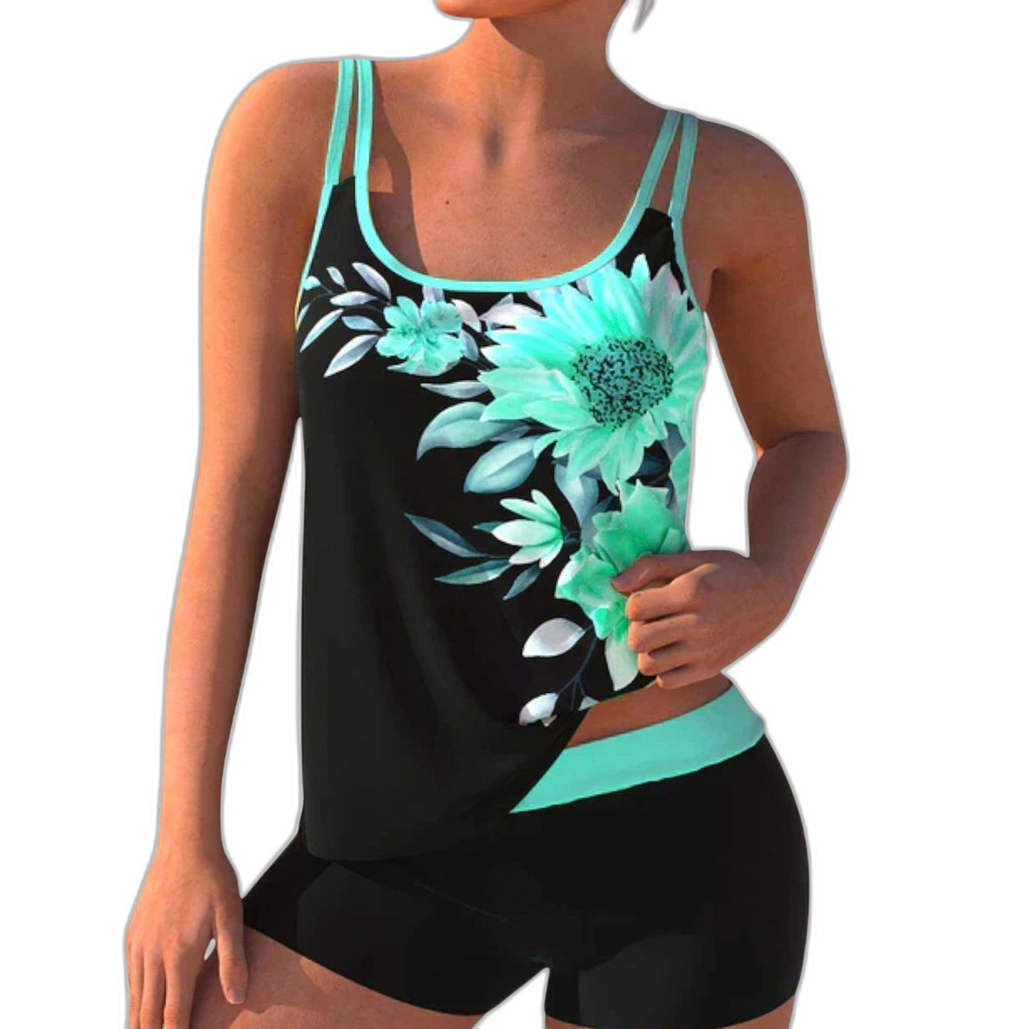 Stylish Floral Swimsuit for Women with Crew Neck Sleeveless Vacation Style