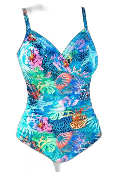 Stylish Floral Swimsuit for Women with V Neck Sleeveless Ruched Vacation Style