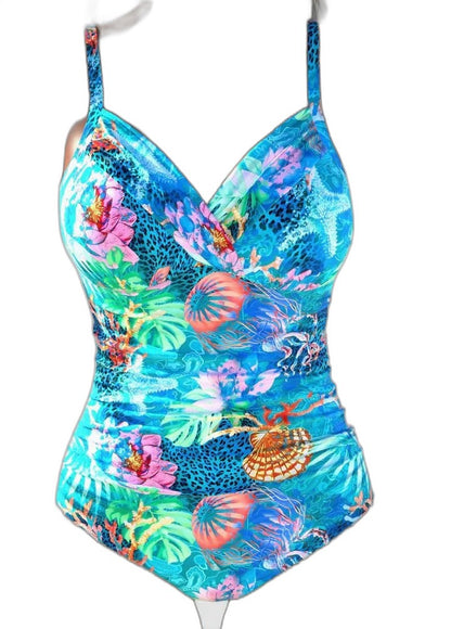 Stylish Floral Swimsuit for Women with V Neck Sleeveless Ruched Vacation Style