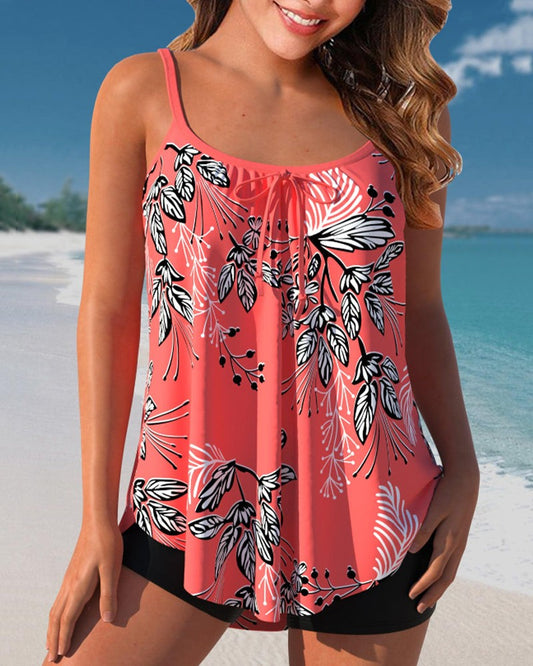 Stylish Floral Tank Top for Women with Square Neck Spaghetti Strap Flowing Vacation Style