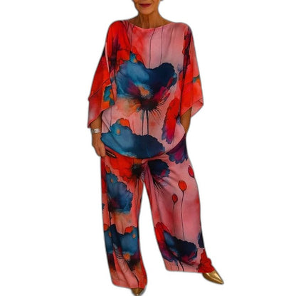 Stylish Floral Two Piece Set for Women with Wide Leg Party Style