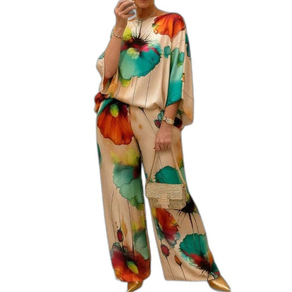 Stylish Floral Two Piece Set for Women with Wide Leg Party Style