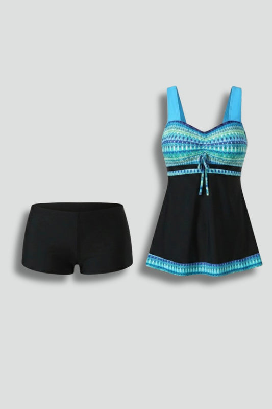 Stylish Geometric Bikini for Women with Square Neck Sleeveless Vacation Style