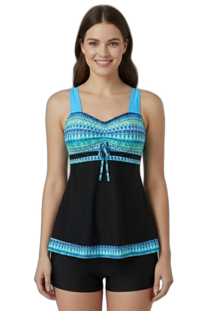 Stylish Geometric Bikini for Women with Square Neck Sleeveless Vacation Style