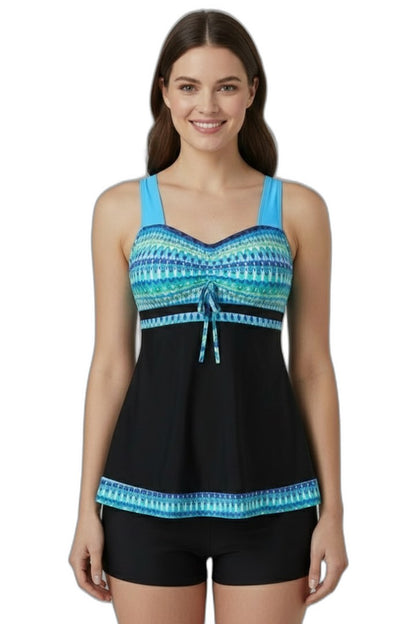 Stylish Geometric Bikini for Women with Square Neck Sleeveless Vacation Style