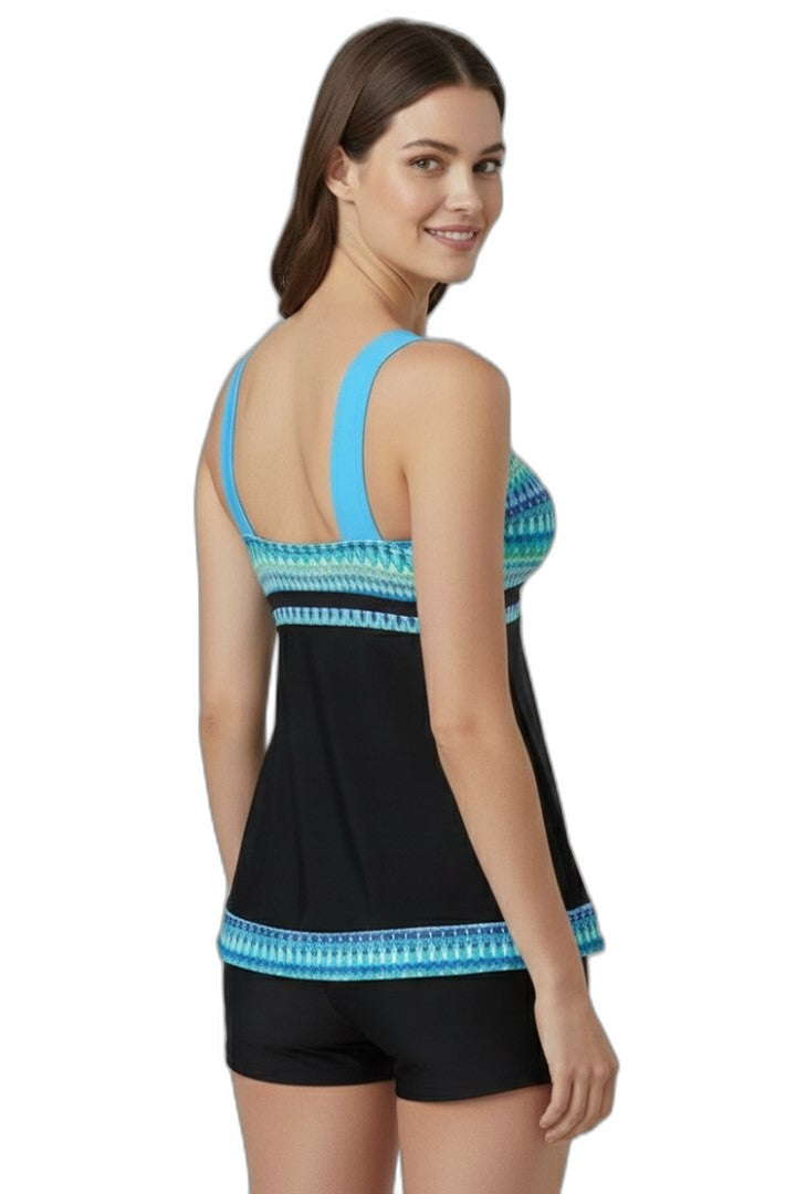 Stylish Geometric Bikini for Women with Square Neck Sleeveless Vacation Style