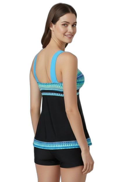 Stylish Geometric Bikini for Women with Square Neck Sleeveless Vacation Style