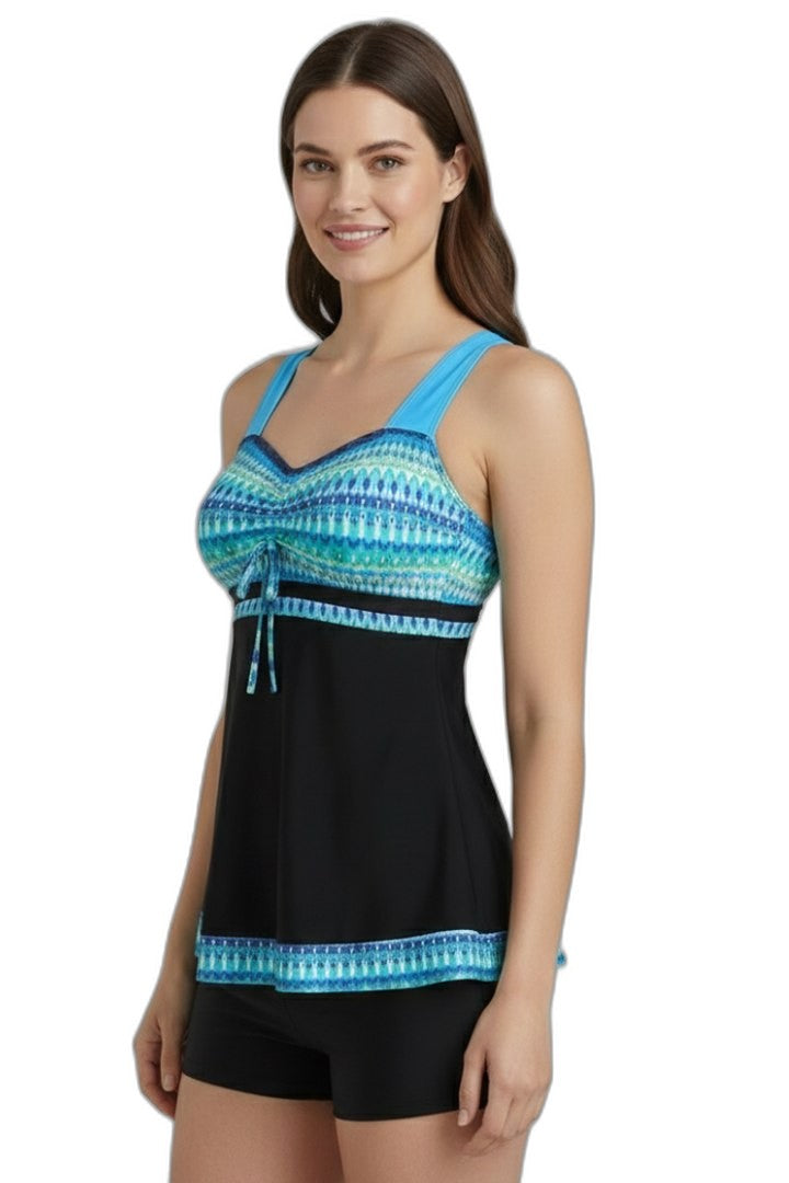 Stylish Geometric Bikini for Women with Square Neck Sleeveless Vacation Style