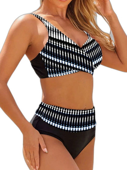 Stylish Geometric Bikini for Women with V Neck Sleeveless High Waisted Vacation Style