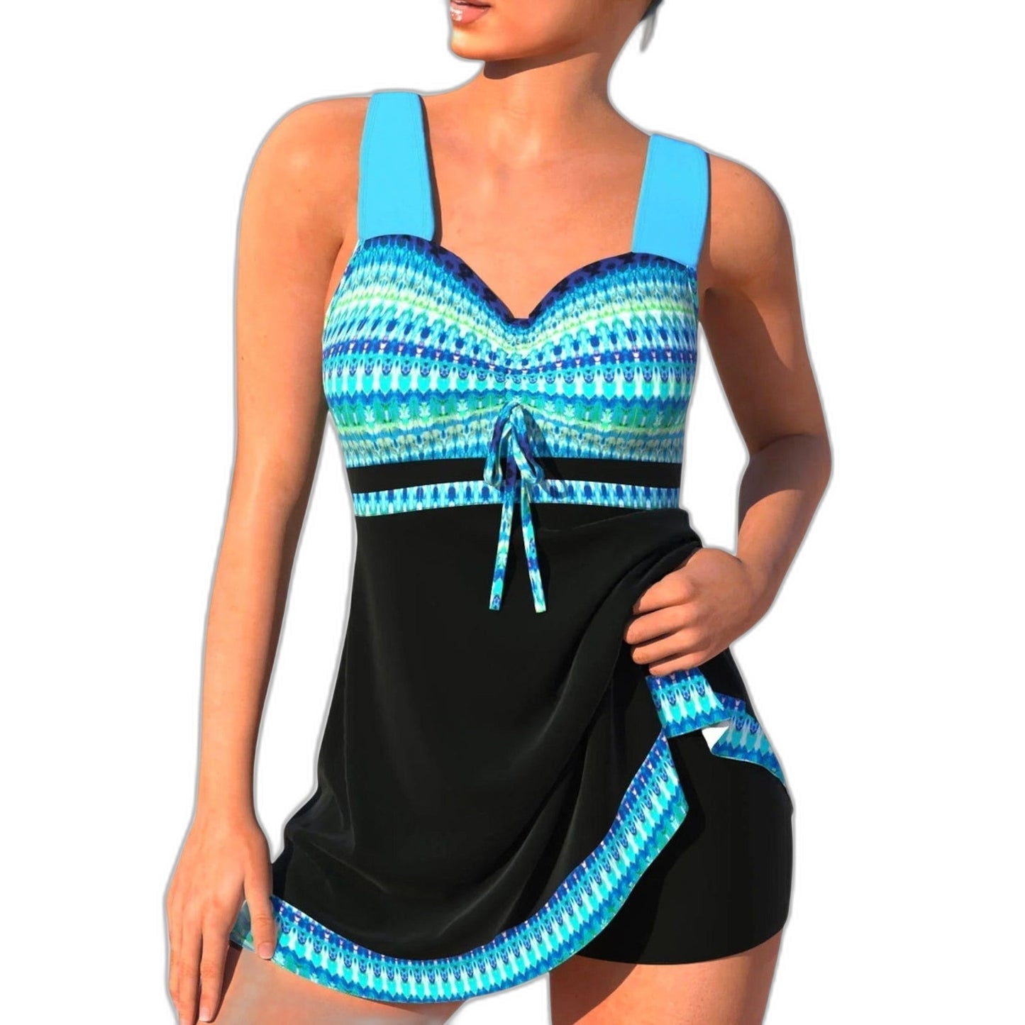 Stylish Geometric Swimsuit for Women with Sweetheart Sleeveless Vacation Style