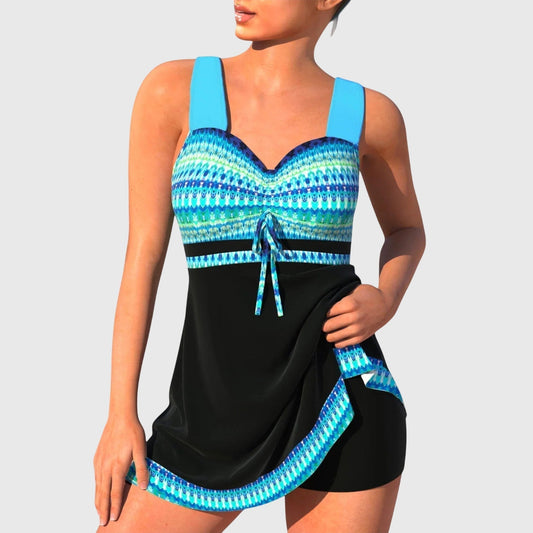 Stylish Geometric Swimsuit for Women with Sweetheart Sleeveless Vacation Style