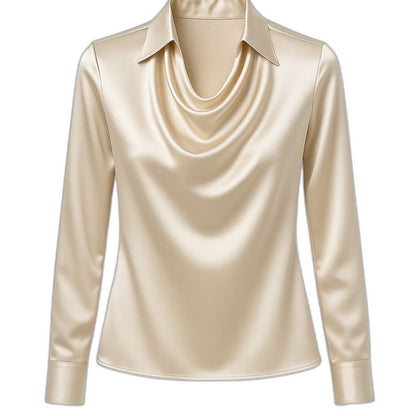 Stylish Gold Satin Blouse for Women with Cowl Neck Long Sleeve Office Style