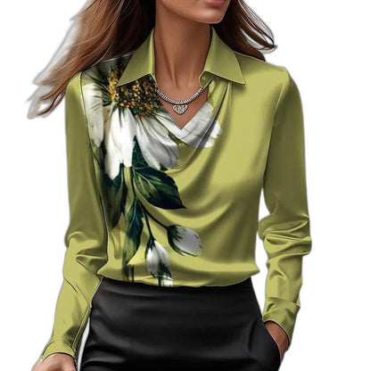 Stylish Gold Satin Blouse for Women with Cowl Neck Long Sleeve Office Style