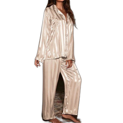 Stylish Gold Striped Two Piece Set for Women with Button Front Lounge Style
