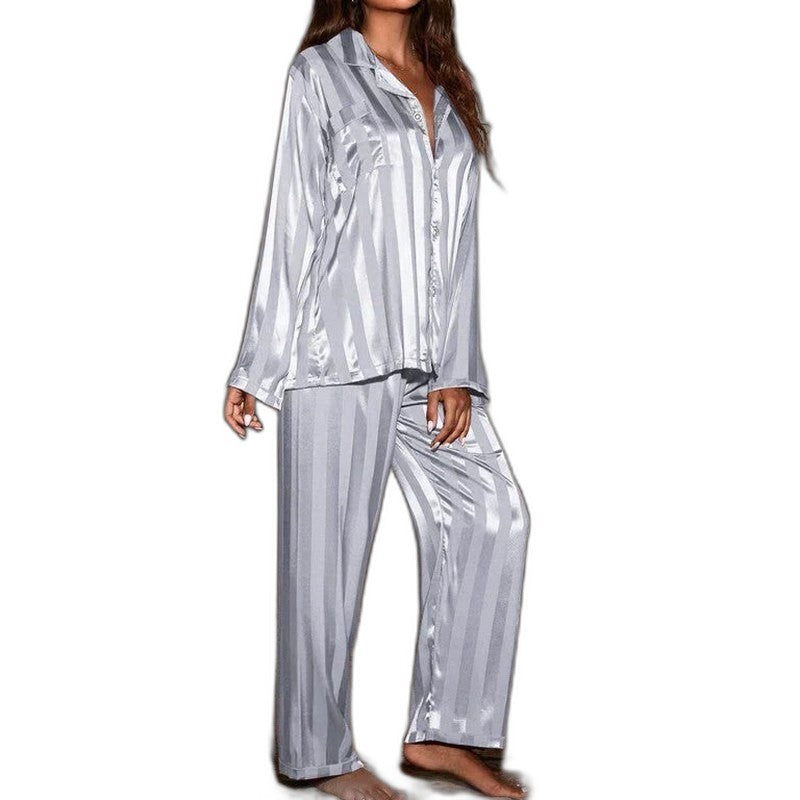 Stylish Gold Striped Two Piece Set for Women with Button Front Lounge Style