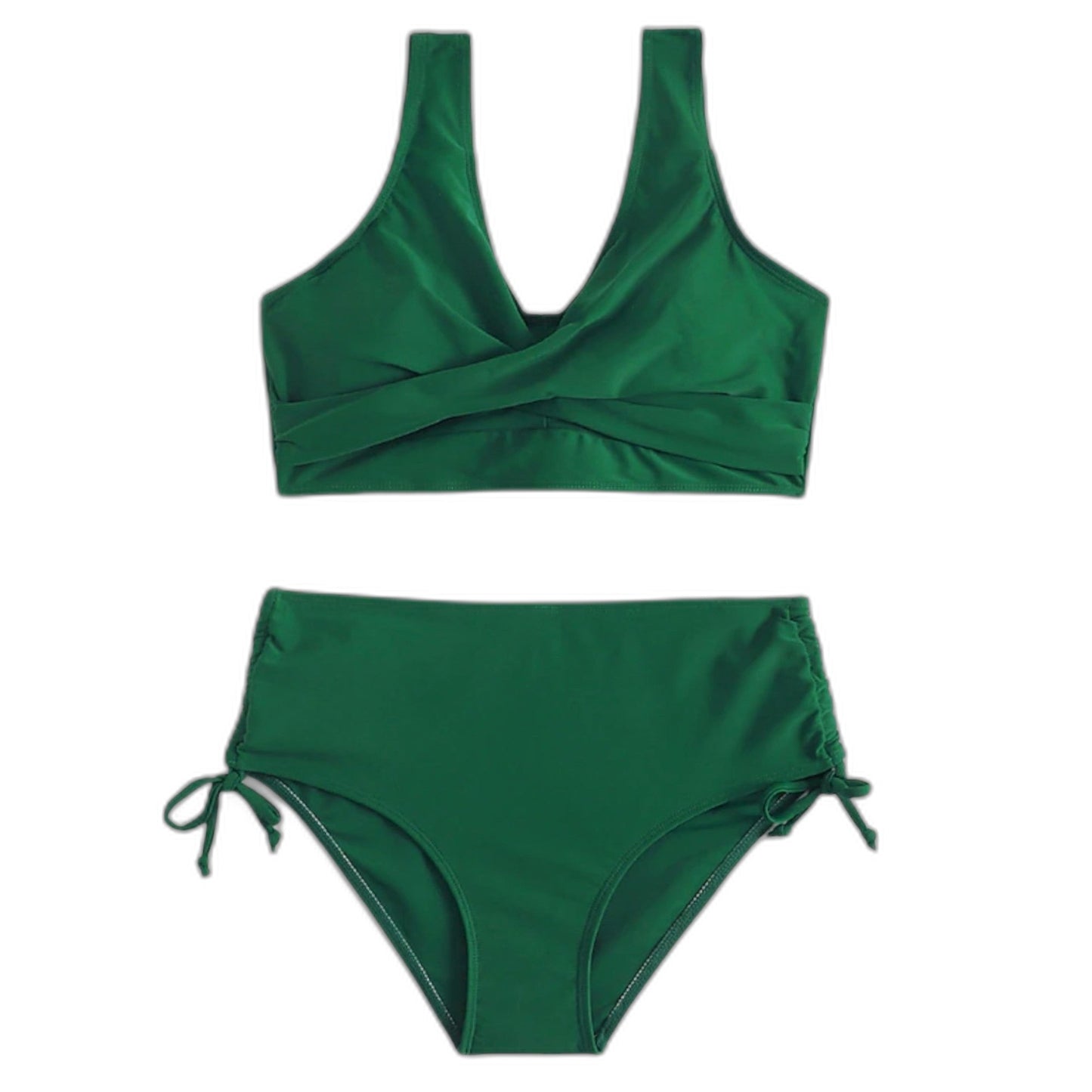 Stylish Green Bikini for Women with V Neck Sleeveless Wrap Vacation Style