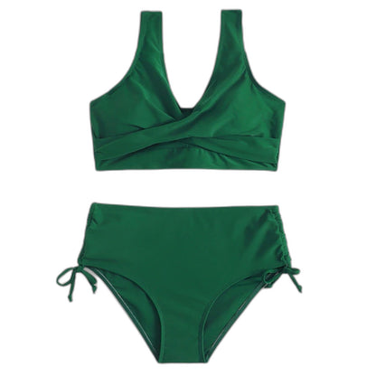Stylish Green Bikini for Women with V Neck Sleeveless Wrap Vacation Style